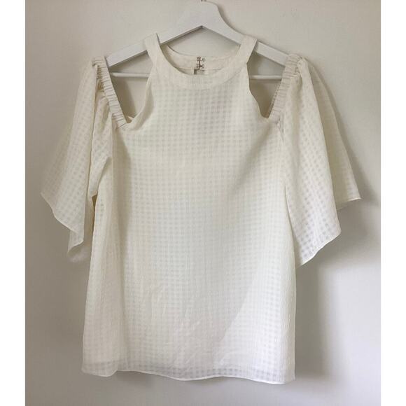 Saks Fifth Avenue white cold-shoulder cream blouse women’s L - Picture 1 of 8